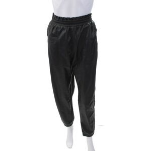 ANR+ Womens Vegan Leather Elastic Waist High-Rise Tapered Pants Black Size L